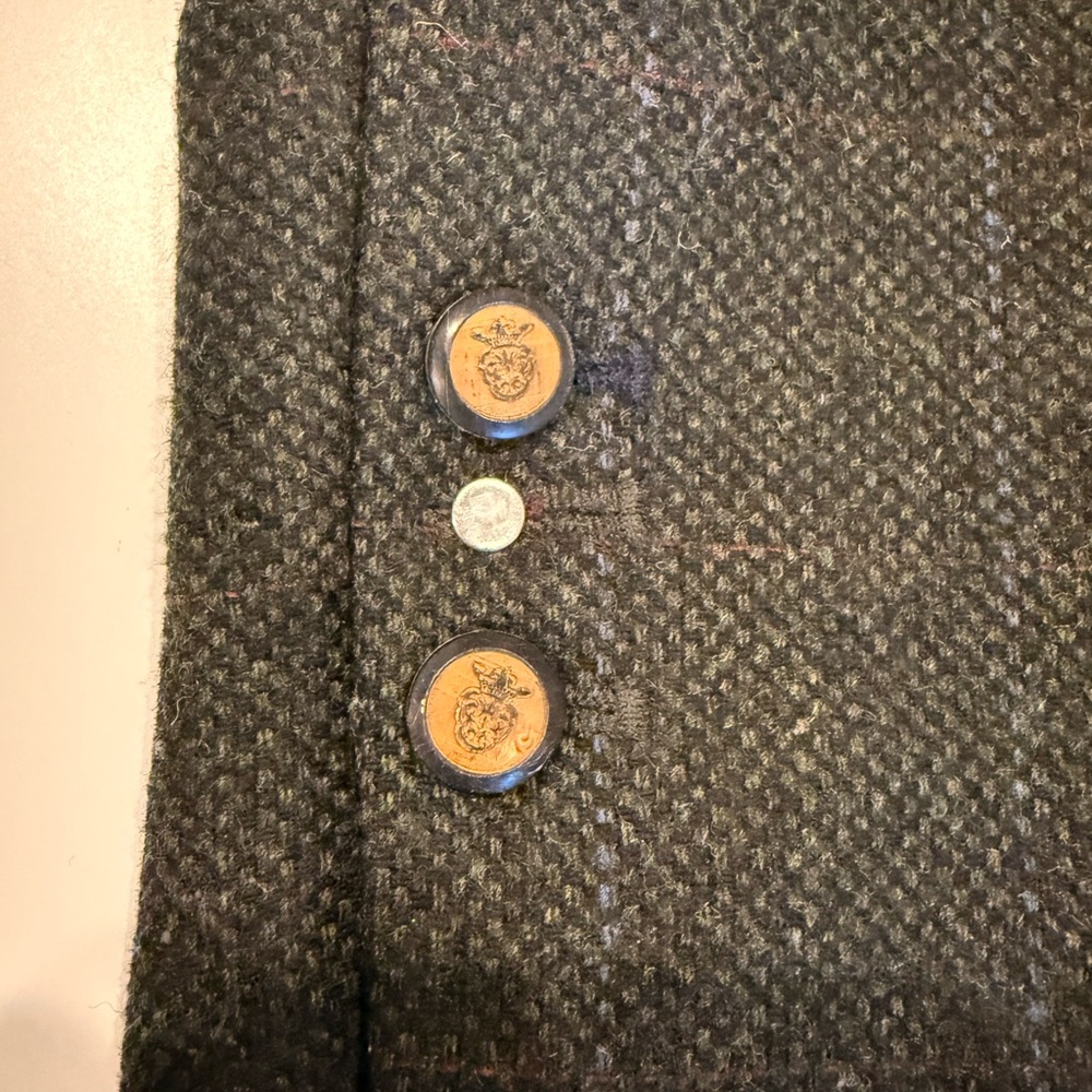 Zara Basic Dark Hunter Green Gray Tweed Plaid Lambswool Blazer- Size L - Picture 8 of 11